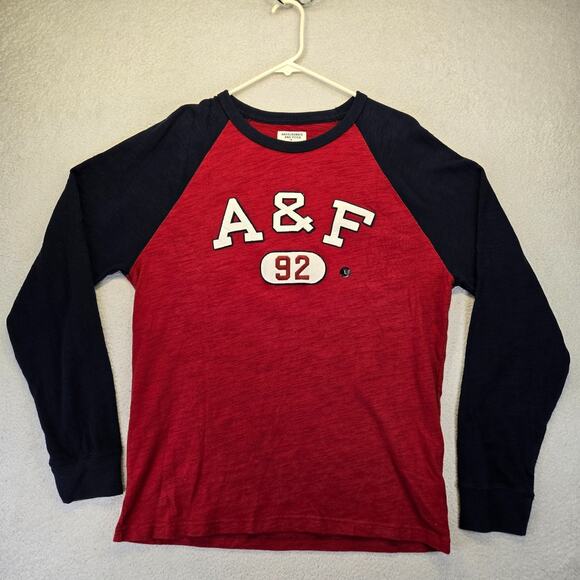 Abercrombie & Fitch Long Sleeve Shirt Mens L Red Cotton Embroidered Logo NEW - Picture 1 of 9